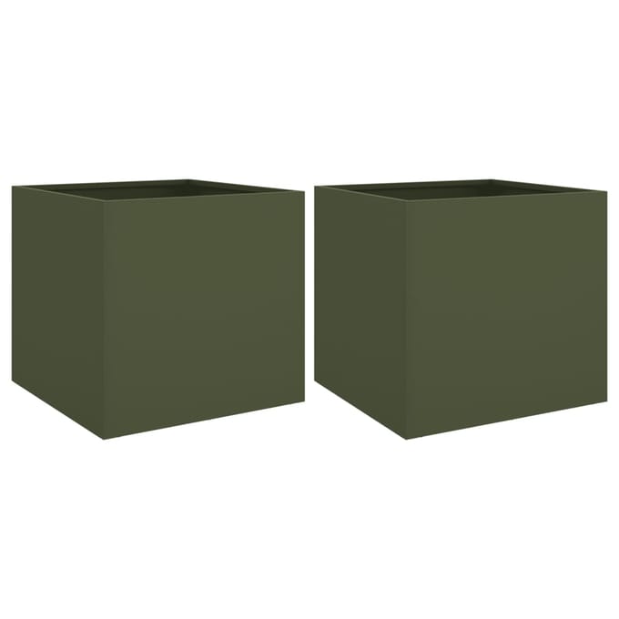 vidaXL - Plantenbakken - 2 - st - 42x40x39 - cm - staal - olijfgroen