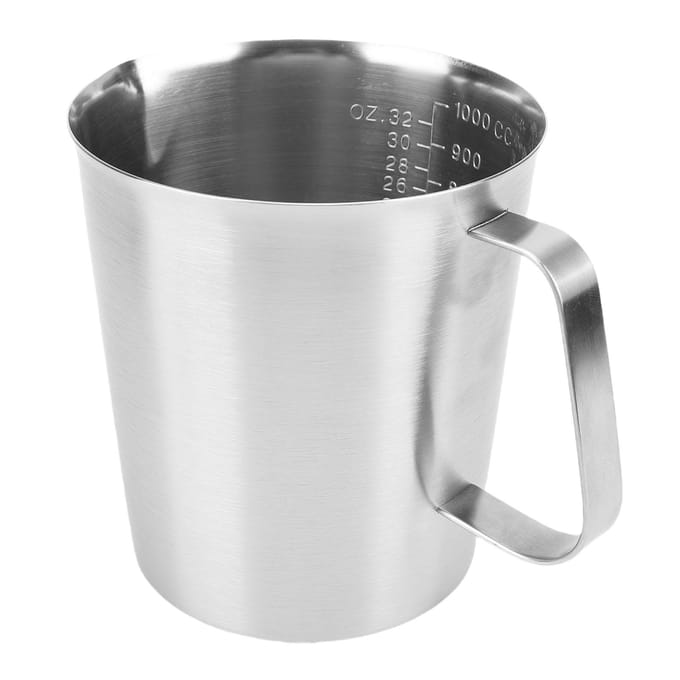 Tasse à mesurer en acier inoxydable Pichet à mousser le lait avec marquage oz ml Tasse à mousser le lait avec poignée 1000 ml L white