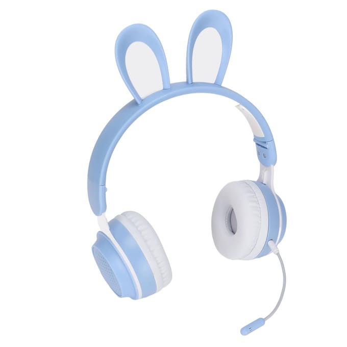 Konijnenoren Bluetooth 5.0 Koptelefoon Opvouwbare Draadloze Kinderheadset met LED Kleurlicht voor PC blauw