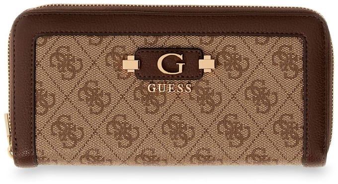 GUESS portemonnee Lindsey SLG Zip Around Wallet Latte Logo bruine