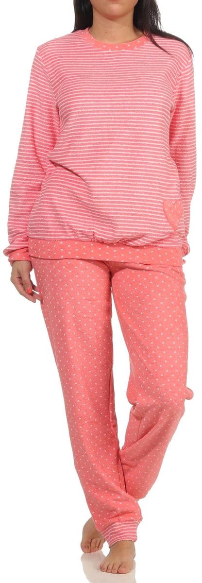 Damesbadstofpyjama met manchetten in hartjesstippen en ringdesign - ook in oversized maten