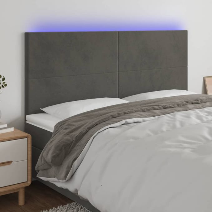 vidaXL - Hoofdbord - LED - 180x5x118/128 - cm - fluweel - donkergrijs