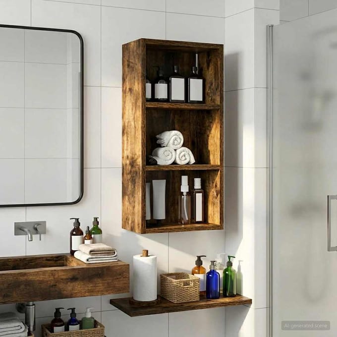 vidaXL - Badkamer - wandkast - Gerookte - Eik - 30 - x - 16 - x - 62,5 - cm