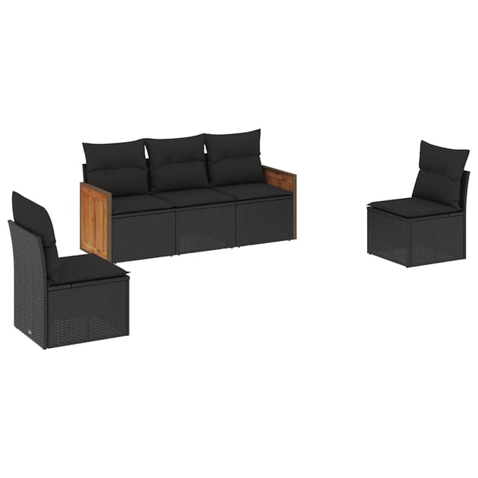 vidaXL - 5-delige - Loungeset - met - kussens - poly - rattan - zwart