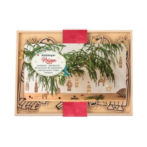 Kerststal hangers hout set van 10 soorten
