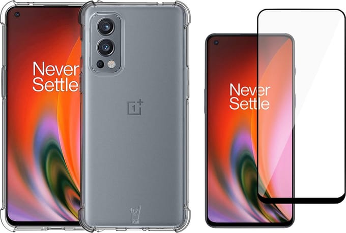Hoesje geschikt voor OnePlus Nord 2 Shock Siliconen Case Transparant met Screenprotector Glas Full Screen Protector