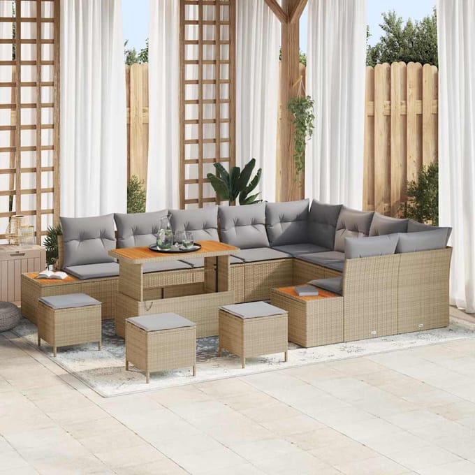 vidaXL - Tuinbank - Set - 13 - st - 12-zits - Beige - Poly - rattan