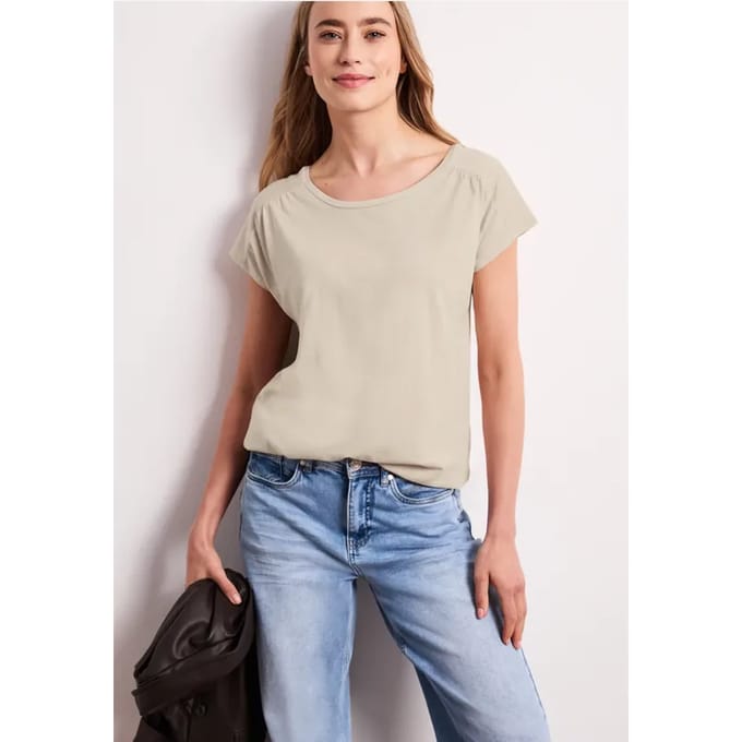 Shirt met ronde hals en rimpels
