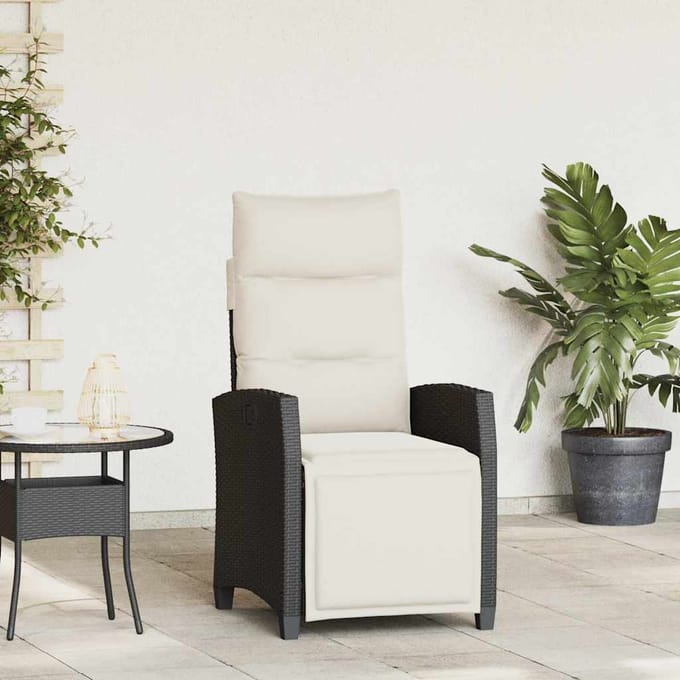 vidaXL - Verstelbare - tuinstoel - met - bijzettafel - poly - rattan - zwart