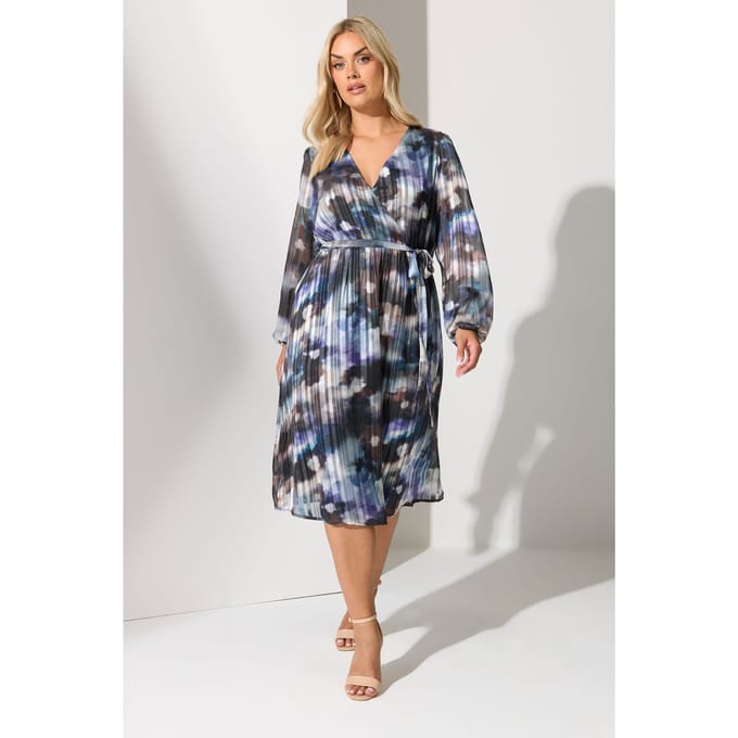 Yours London Blue Blurred Metallic Wikkeljurk Size 48
