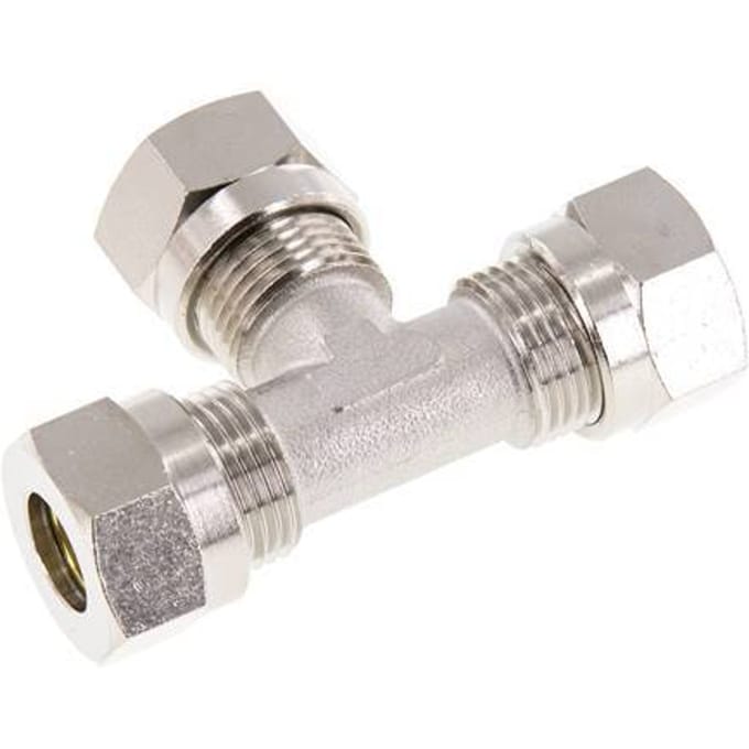 12L Vernikkeld Brass T-stuk Snijringkoppeling 75bar ISO 8434-1