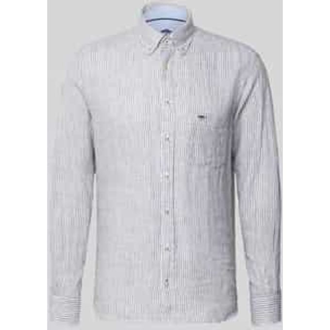 Fynch-Hatton Overhemd Linen Stripe Long Sleeve Donker Khaki / male