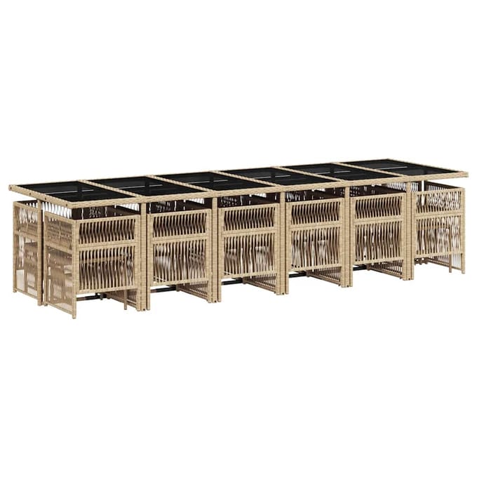 vidaXL - 17-delige - Tuinset - met - kussens - poly - rattan - gemengd - beige