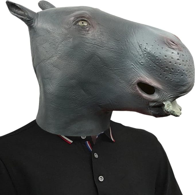Nijlpaard hoofddeksel, dieren latex masker One size fits all adults grijs