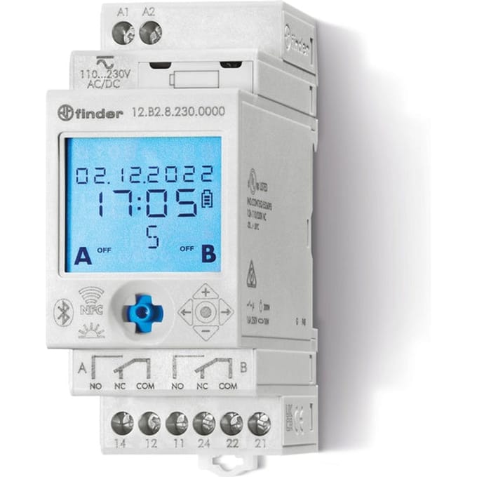 Finder 12.B2.8.230.0000 Schakelklok voor DIN-rails 12.B2.8.230.0000 Astronomisch, Toevalsschakeling, Jaarprogramma