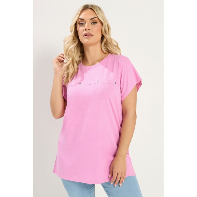 Yours Roze Tshirt Met Aangeknipte Mouwen En Studs Size 54-56