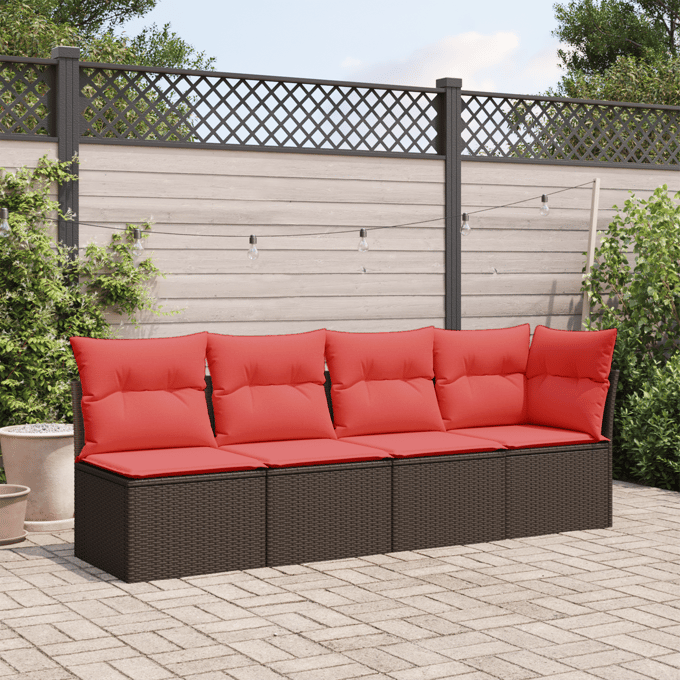 vidaXL - Tuinbank - met - kussens - 4-zits - poly - rattan - bruin