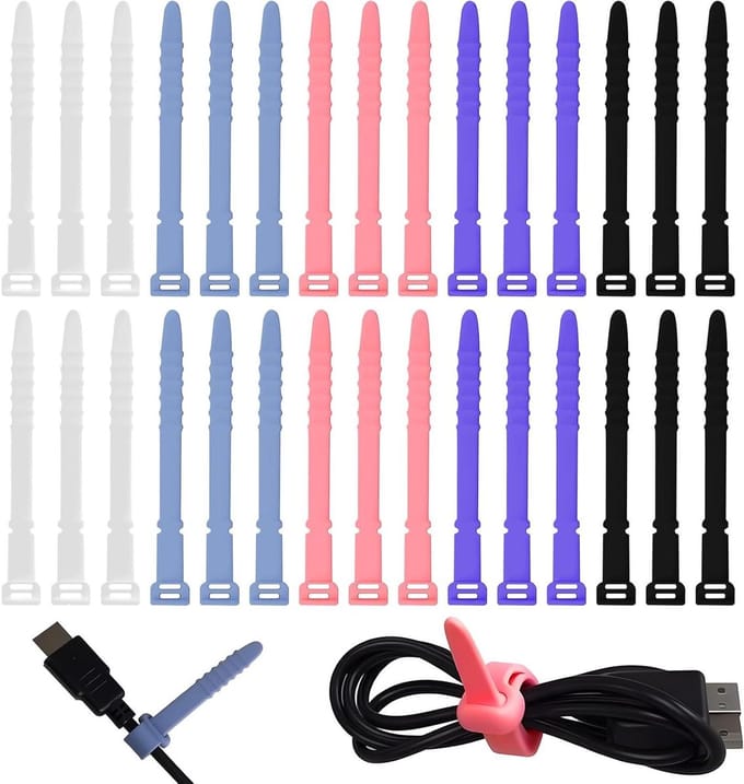 Herbruikbare siliconen kabelbinders voor oortelefoon en telefoonoplader, set van 30 stuks