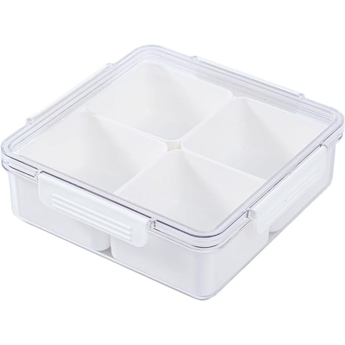 Snackdoos met 4 vakken Transparant Multifunctioneel Luchtdicht Afsluitend Verdeelde Voedselbewaarcontainers white