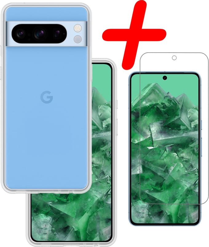 Hoesje Met Screenprotector - Geschikt voor Google Pixel 8 Pro - Sterk & Shockproof - Back Cover - Siliconen Case - Telefoon Hoes - Transparant