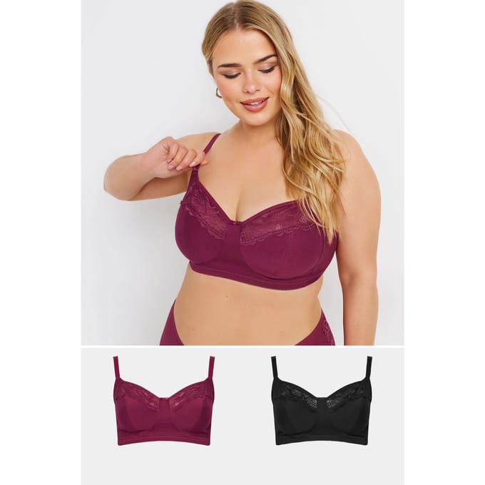 Yours 2 Pack Bh's Zonder Beugel Met Kanten Inzet In Rood/Zwart Size 85B