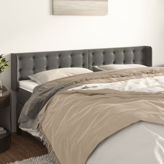vidaXL - Hoofdbord - met - randen - 183x16x78/88 - cm - fluweel - donkergrijs
