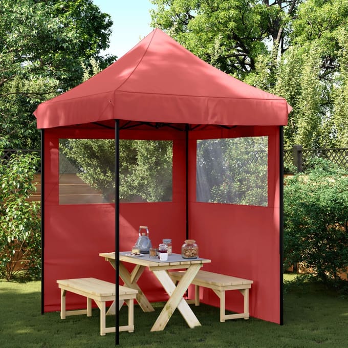 vidaXL - Partytent - inklapbaar - pop-up - met - 2 - zijwanden - bordeauxrood