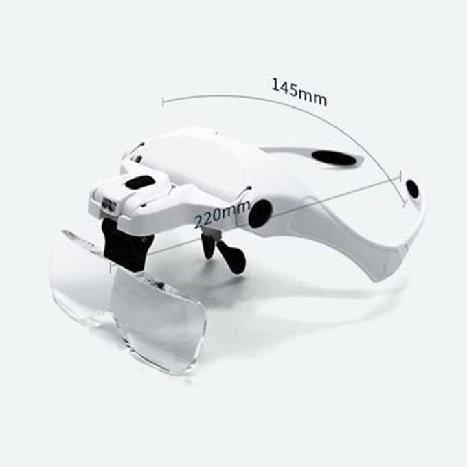 LED Verlichte Loep Handsfree Hoofdgemonteerde Loep met 5 Afneembare Lenzen 1X, 1.5X, wit