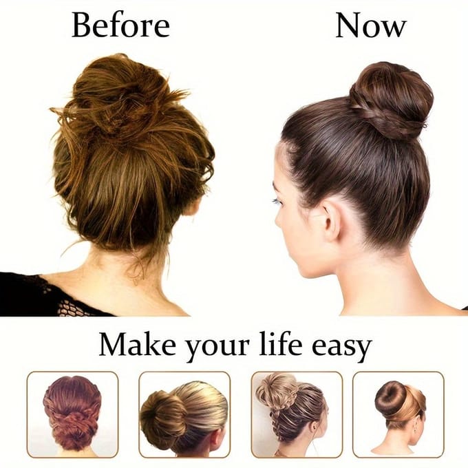 Accessoires pour Coiffures Style Rétro : Perruques à Clips, Anneaux en Mousse pour la Mise en Forme, Et Support Chignon Donut pour Queues de Cheval et Chignons. beige