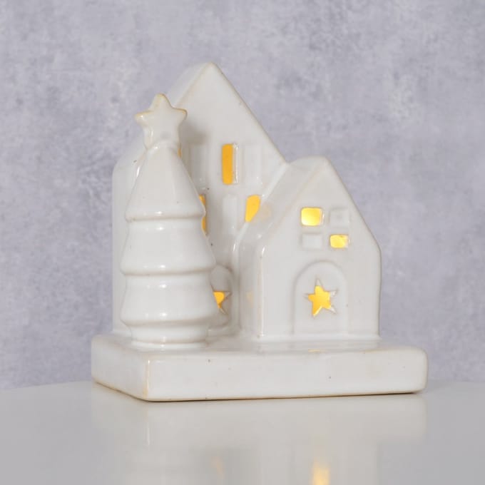 Deco huisje Cristo steen met LED H10cm