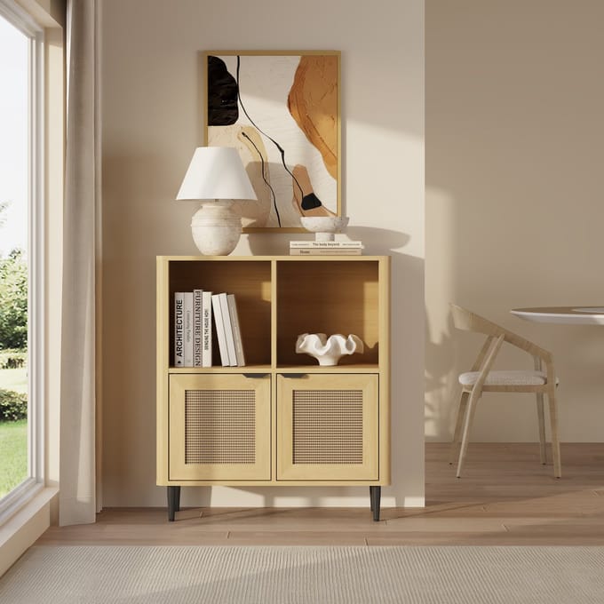 Commode Lukhomso 85x75x30 cm eikenkleurig en zwart [en.casa]
