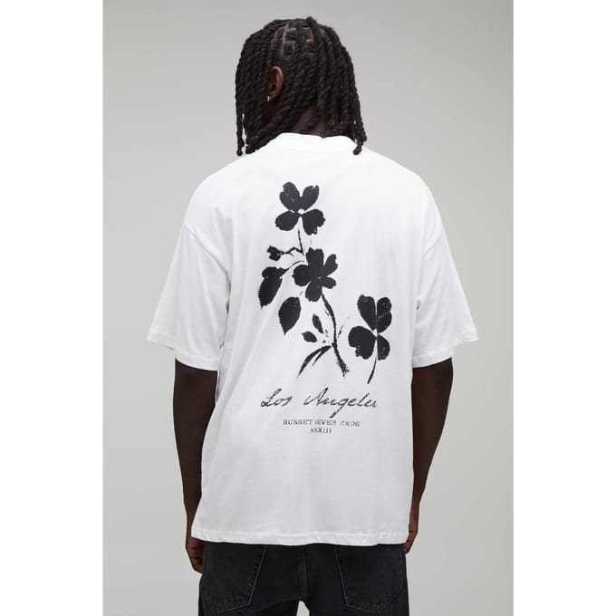 Wit Oversized T-shirt Met Vervaagde Bloemenprint | White | Size XL