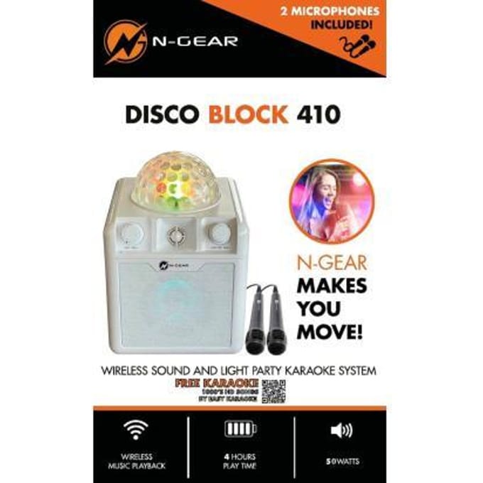 N-GEAR Disco Block 410 - Bluetooth Speaker - Karaoke Set - Party Box met 2 Microfoons - Wit