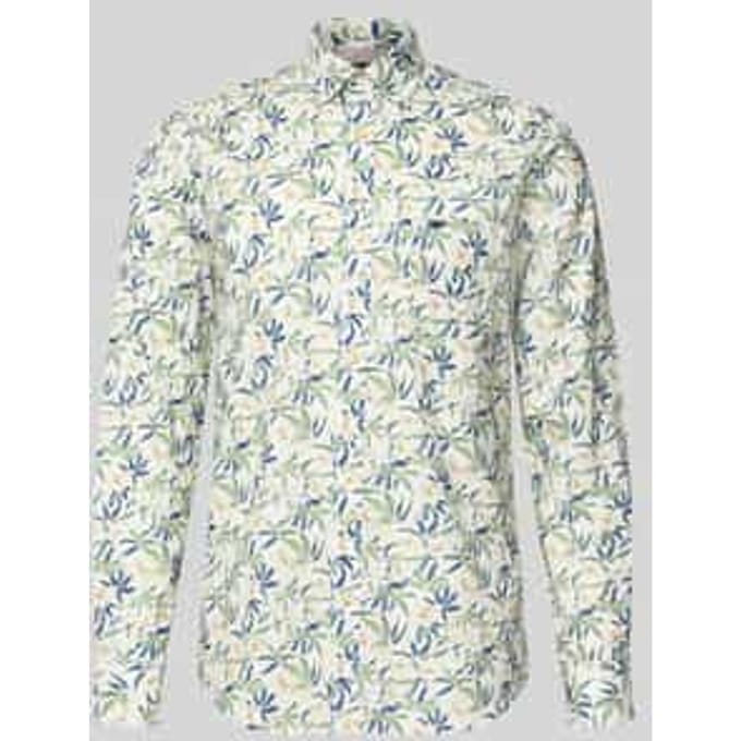 Fynch-Hatton Overhemd Slub Flower Pattern Button-Down Pale Yellow / male