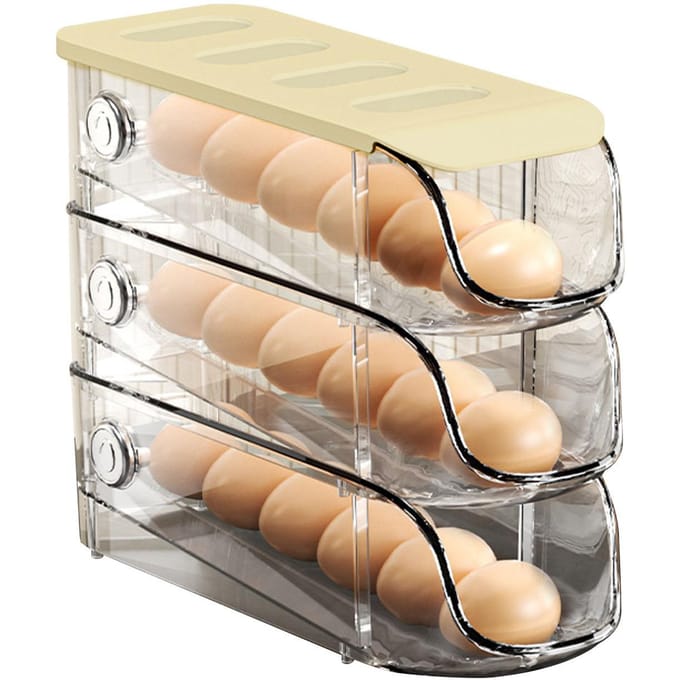 3 STUKS Eiercontainer Voor Koelkast Plastic Stapelbaar Auto Rollend Eierhouder Opbergdoos voor beige