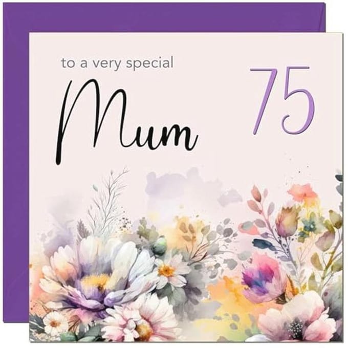 75e Verjaardagskaart voor Mama met Paarse Bloemen