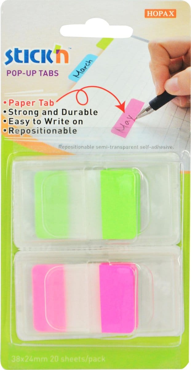 Stick'n Bladwijzers - Extra stevig - Sticky index tabs - 38x24mm - 20 tabs in houder