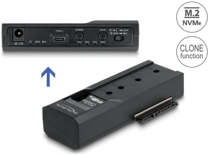 Delock 64252 USB-C 3.2 Gen 2 M.2 PCIe NVMe Harde schijf-dockingstation 2.5 inch Met clone-functie
