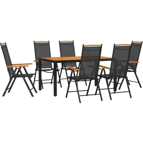 vidaXL - 7-delige - Tuinset - aluminium - zwart - en - bruin