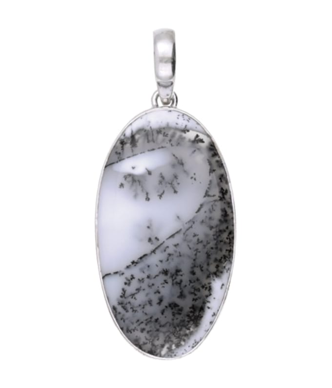 Zilveren Agaat Dendriet XL ovaal ketting hanger