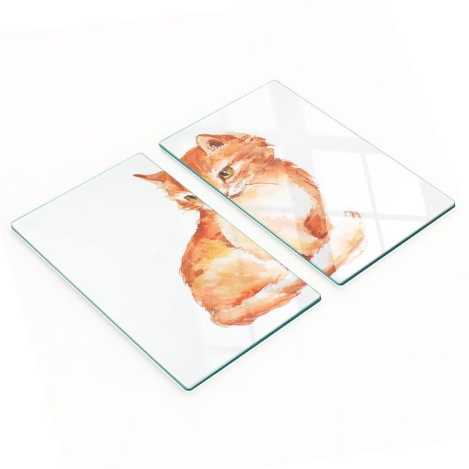 Geharde multifunctionele decoratieve glazen borden met rode kat, 2x30x52 cm