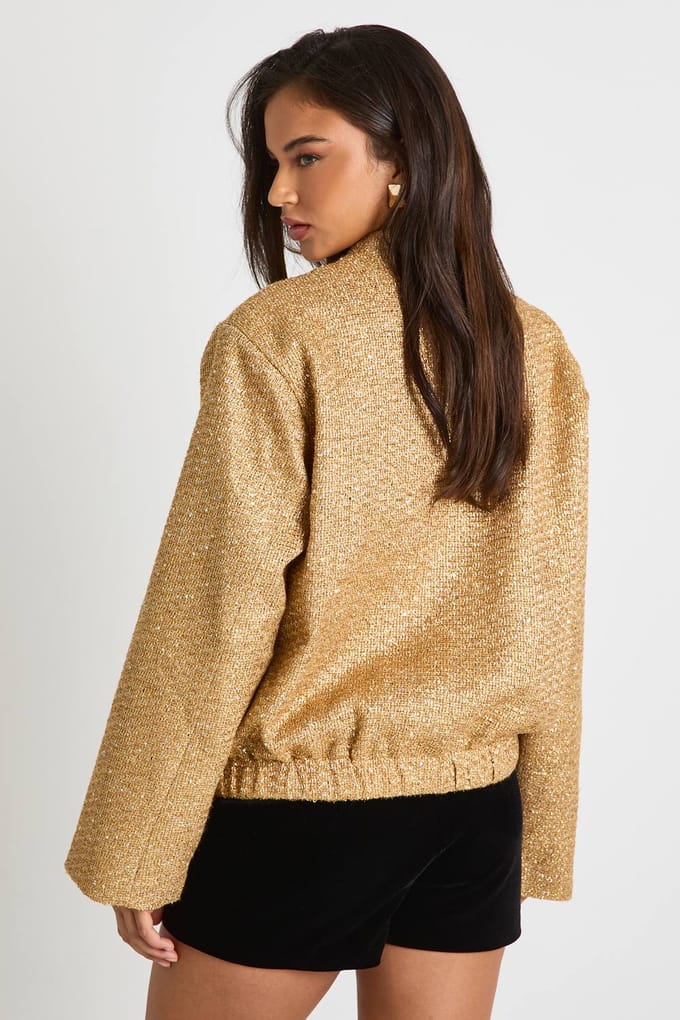 boohoo Dames Pailletten Boucle Bomberjack | Goud | Maat: 38
