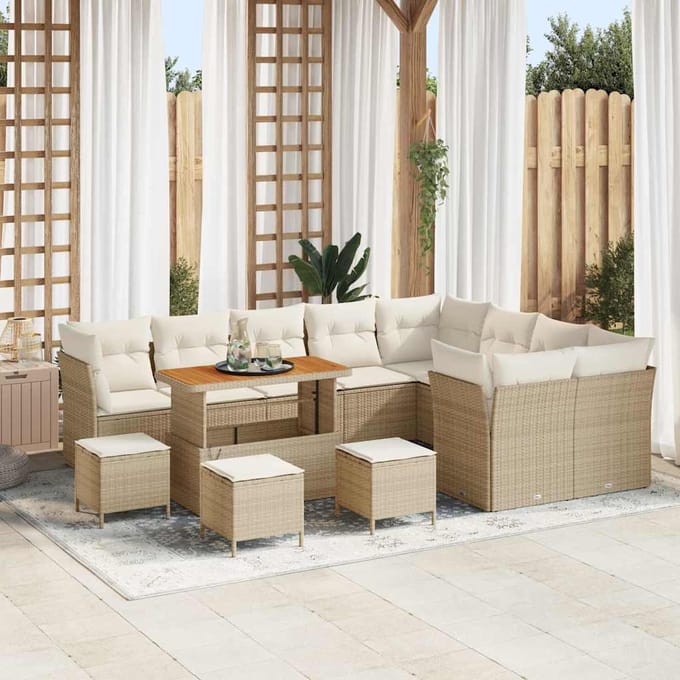 vidaXL - Tuinbank - Set - 13 - st - 9-zits - Beige - en - Crème - poly - rattan