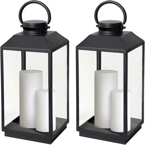 KS Verlichting Set van 2 Newport Windlicht Zwart Medium