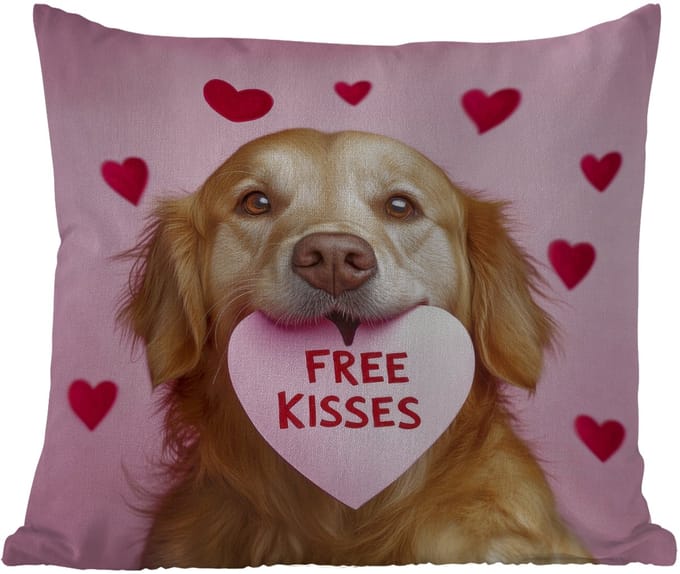 Tuinkussen - Hond - Kiss- Valentijn - Hartjes - 40x40 cm - Weerbestendig