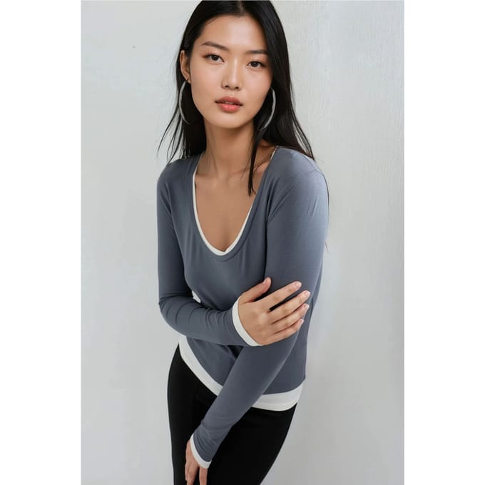Contrast Bindende Lange Mouwen Blouse