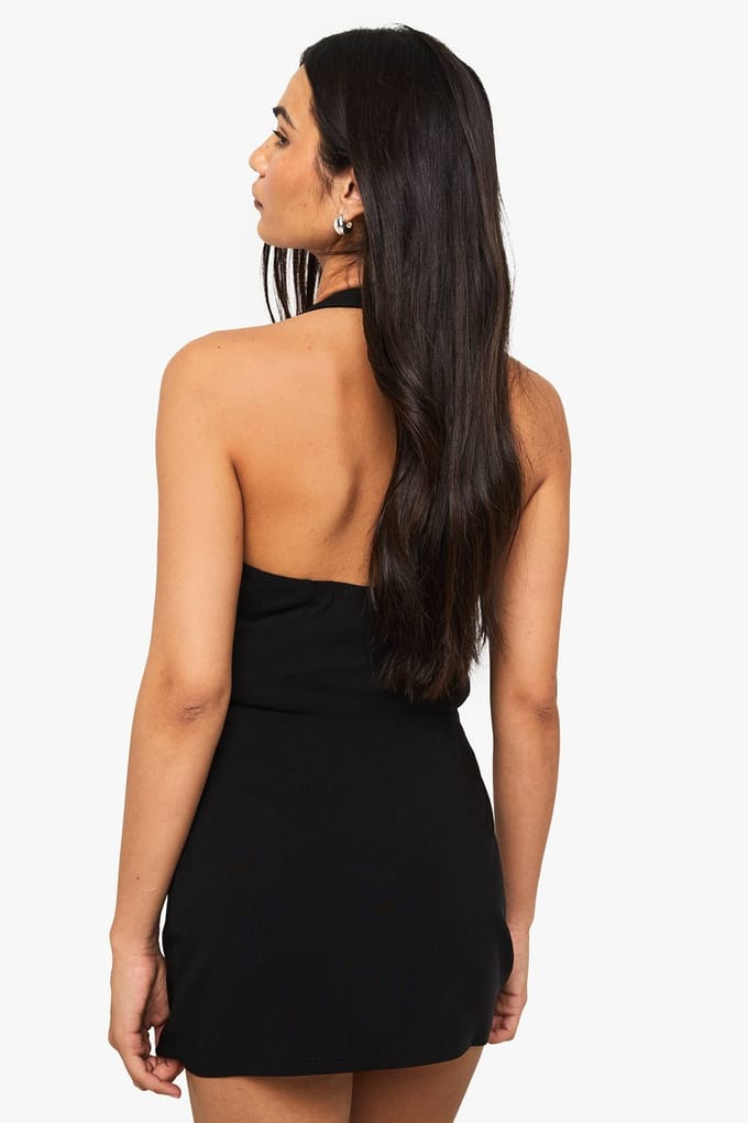 boohoo Dames Bengaline Minirok met pintucks | Black | Maat: 16