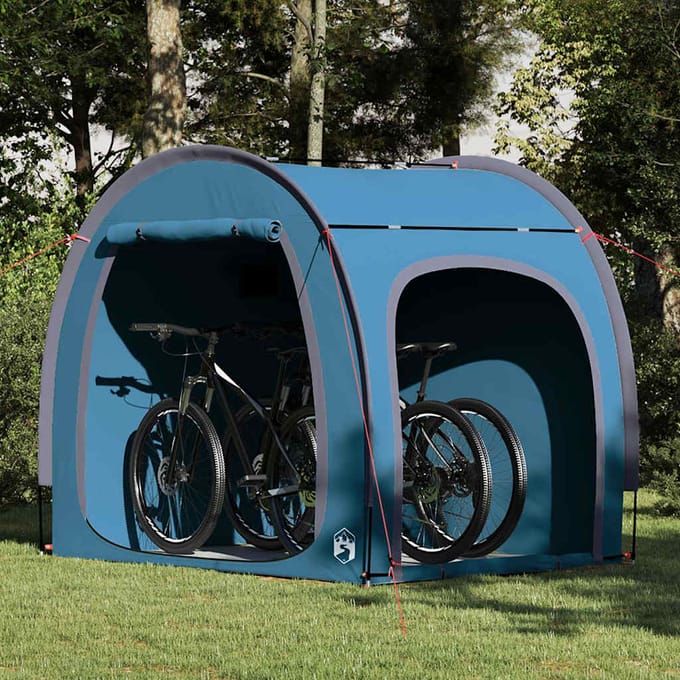 Garage à Vélo Bleu avec Toit et Rangement 218 x 156 x 180 cm