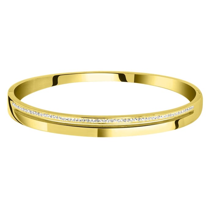 Lucardi Dames armband bangle wit kristal - Staal - Bangle - Cadeau - Stijlvol - Goudkleurig