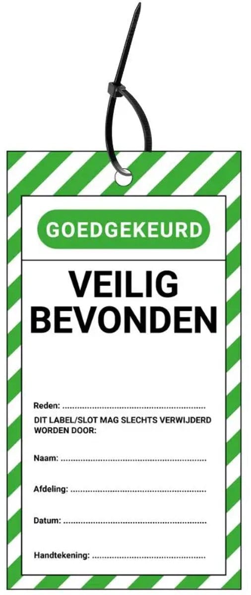 LOTO tags veilig bevonden NL - 10 stuks - inclusief tiewraps